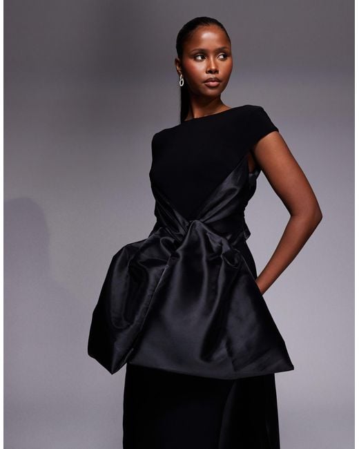 ASOS Blue Premium Maxi Dress With Satin Contrast Bow Front And Train