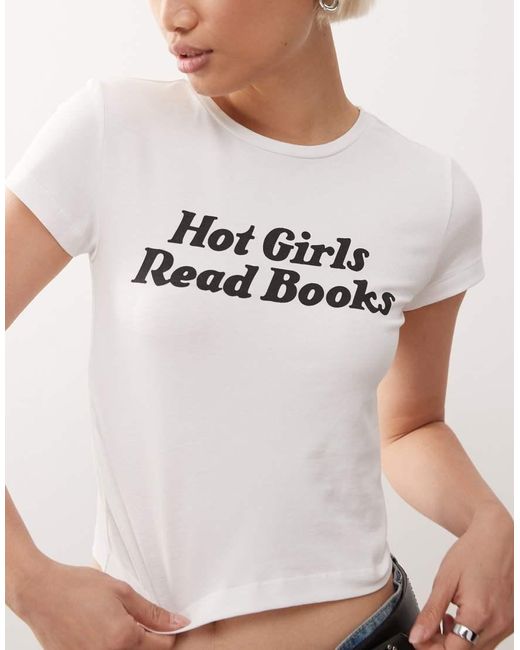 Noisy May White Baby Tee With Hot Girls Print