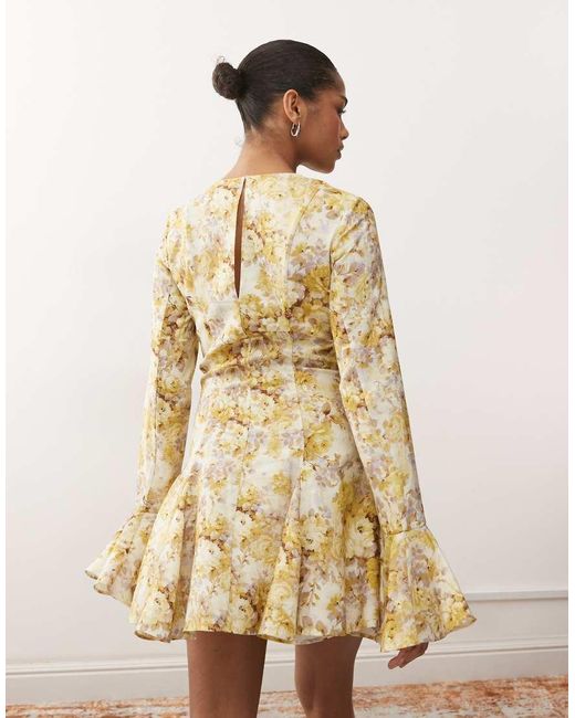 Monki Natural Floaty Long Sleeve Mini Dress