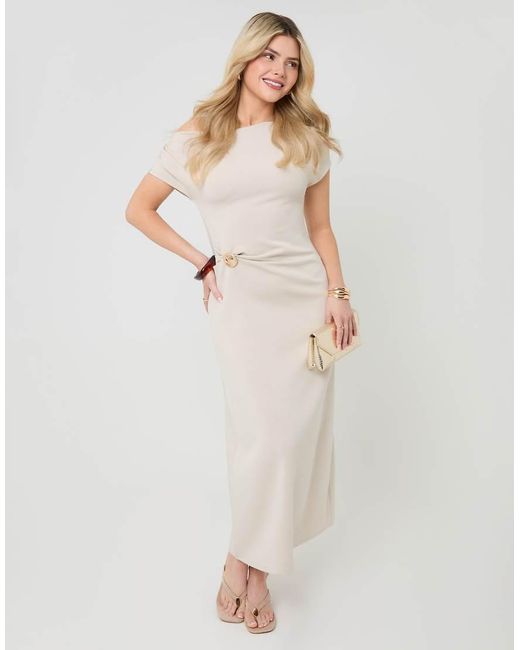 Threadbare White Off Shoulder Draped Jersey Maxi Dress
