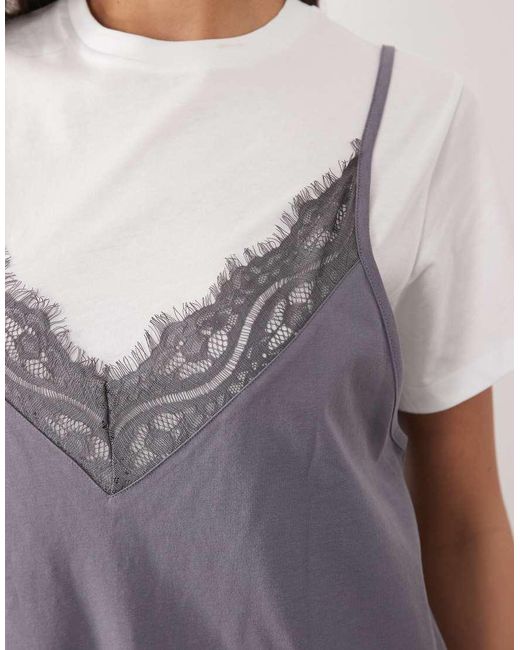 ASOS Purple Short Sleeve Lace Overlay Mini Dress