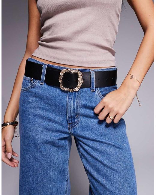 ASOS Blue Waist And Belt With Molten Gold Buckle