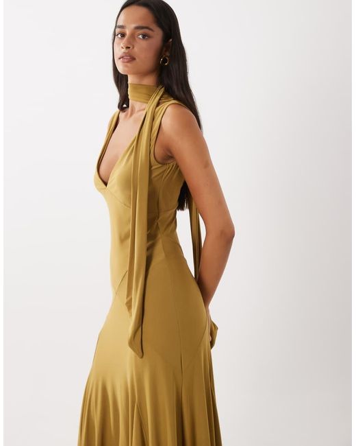 ASOS Natural Scarf Detail Godet Midi Dress