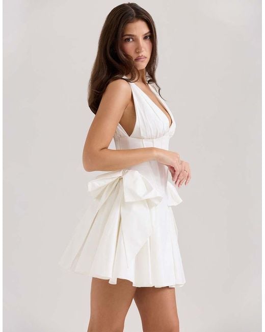 House Of Cb White Amalia Cotton Bow Mini Dress