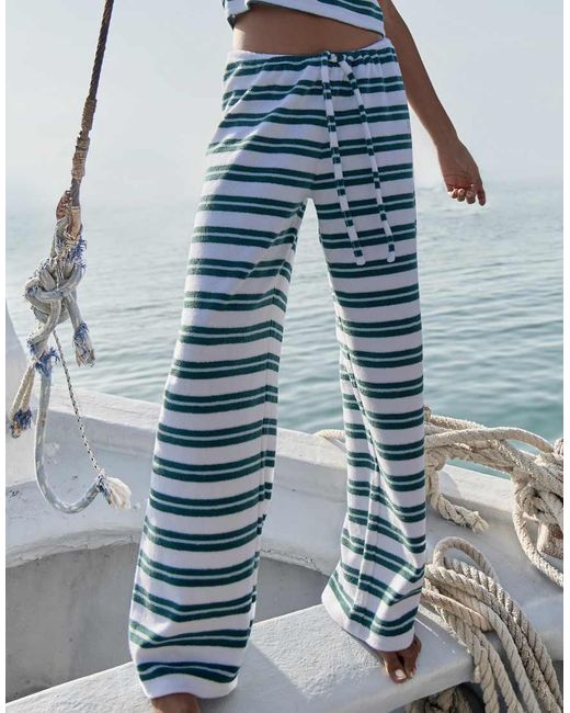 4th & Reckless Blue Towelling Tie Waist Wide Leg Trousers Co-ord