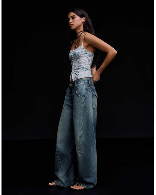 Bershka Black Low-rise Barrel Jeans