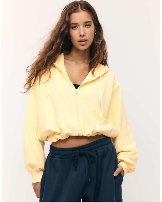 Stradivarius Natural Printed Hooded Bomber Sweatshirt