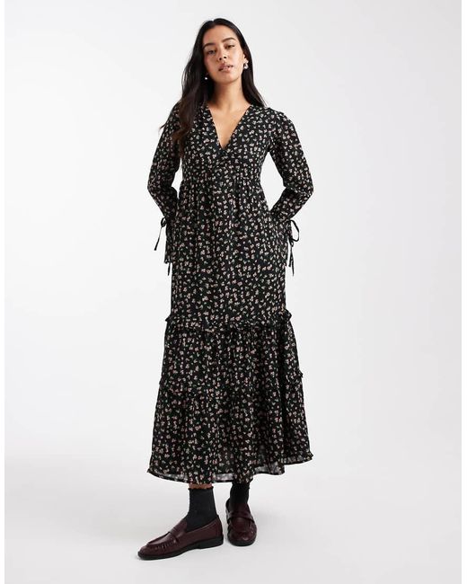 Wednesday's Girl Black Floral Floaty Midaxi Dress