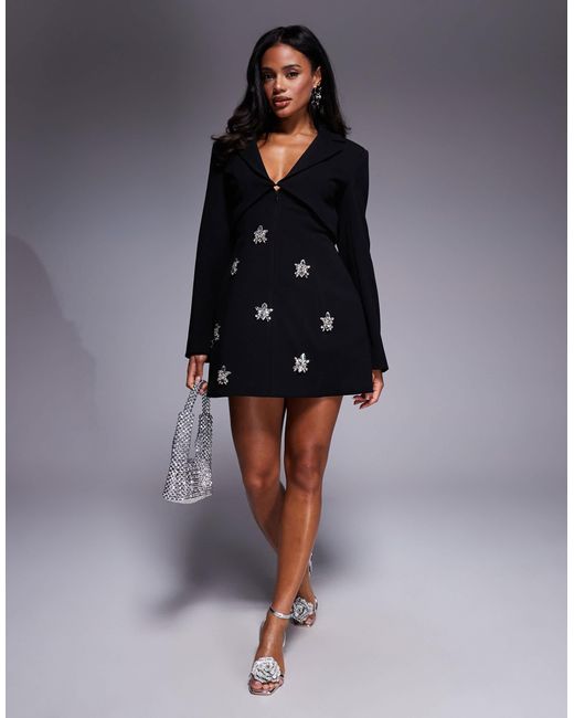ASOS Blue Structured Tailored Embellished Long Sleeve Dress