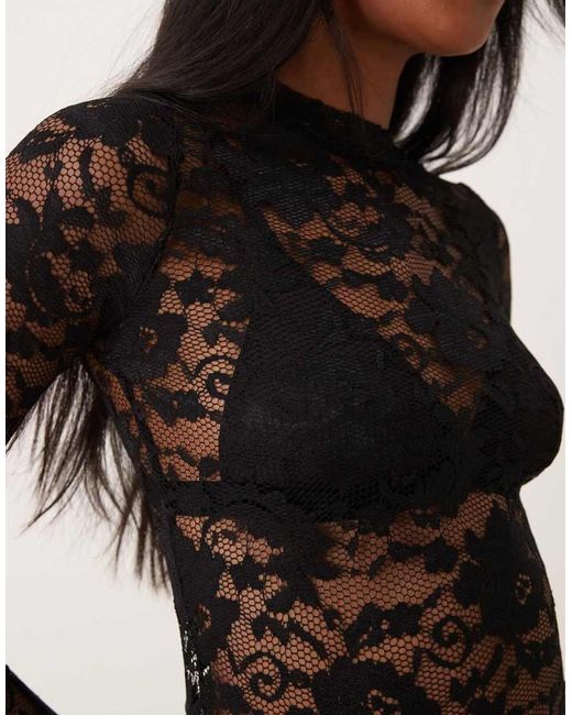 New Look Black Lace Long Sleeve Midi Dress