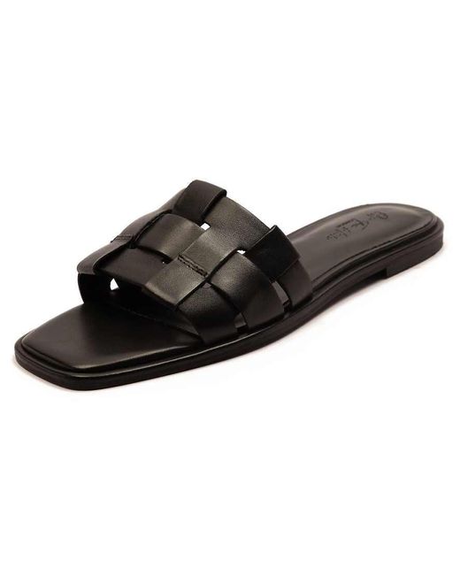 OFF THE HOOK Black 'Hampstead' Leather Sandals Open Toe Flat Sandals