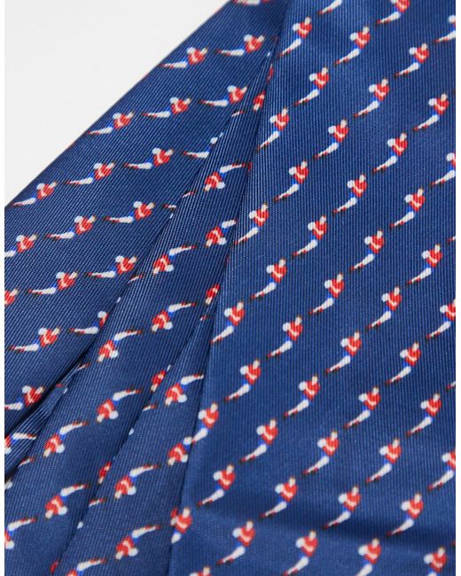 ASOS Blue Slim Tie With Rugby Pattern for men