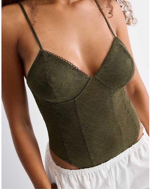 Stradivarius Green Bodysuit With Lace Straps