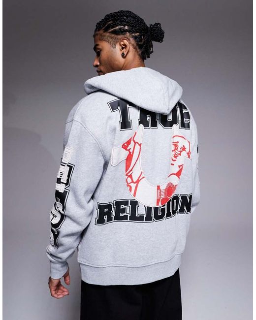 True Religion Gray Applique Logo Detail Hoodie for men
