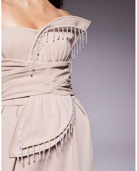 ASOS Natural 3D Petal Jumpsuit With Drop Bead Detail