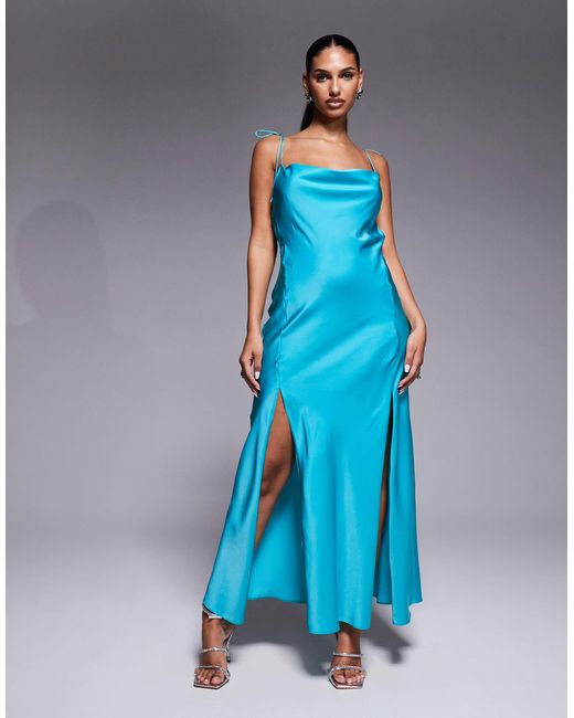 teal bridesmaid dresses asos Ink Blue Chiffon Thin Straps V-Neck A-Line Bridesmaid Dress main image 0