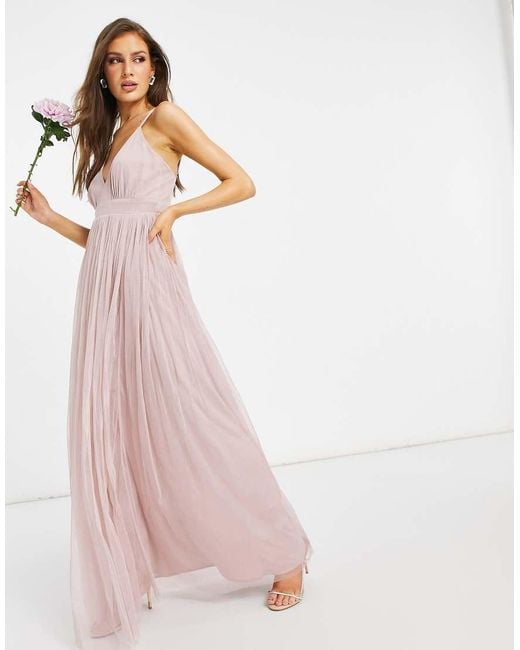 ANAYA Pink With Love Bridesmaid Tulle Plunge Front Maxi Dress