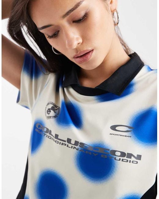 Collusion Blue Blurred Polka Dot Fitted Soccer Tee