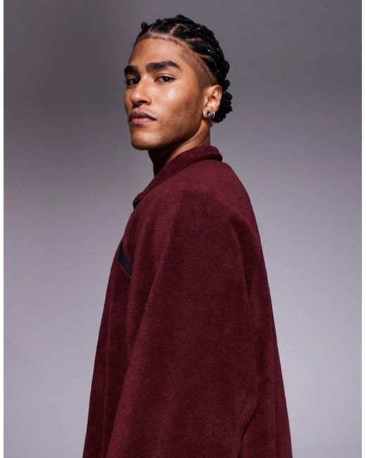 ASOS Red Extreme Oversized Quarter-zip Funnel Neck Fleece Sweatshirt With Raglan Sleeve for men