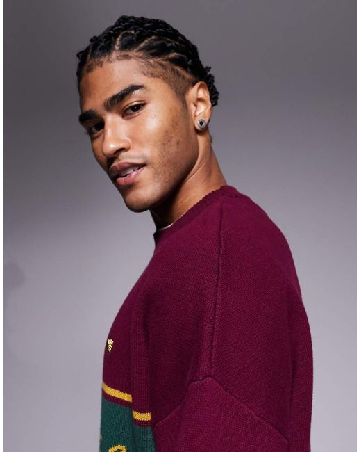 Prohibited Red Knitted Logo Jumper for men