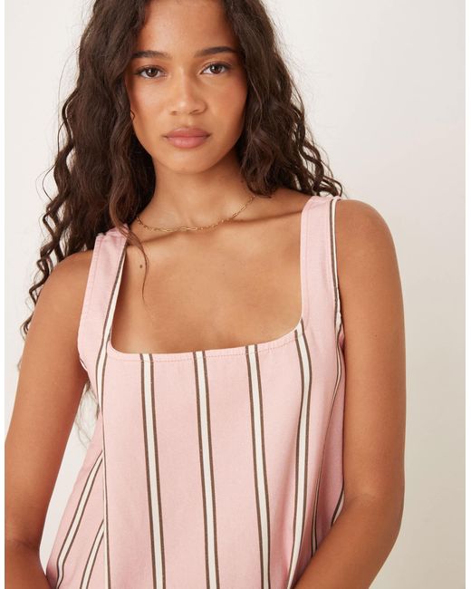 ASOS Pink – gestreiftes mini-jeanskleid mit eckigem ausschnitt