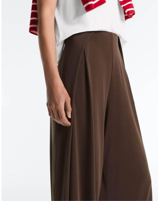 Oysho Brown Modal Blend Straight-Leg Trousers With Side Pleat