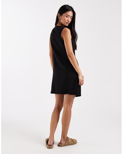 New Look Black Linen Blend Button Through Mini Dress