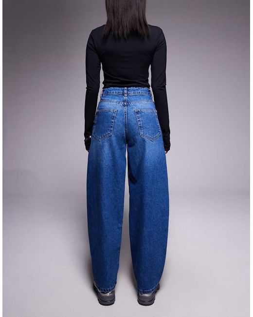 ASOS Blue Barrel Leg Jeans With Panelling And Cinch