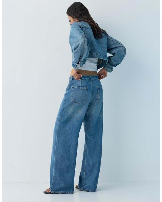 Pull&Bear Blue baggy Jeans With Drawstring