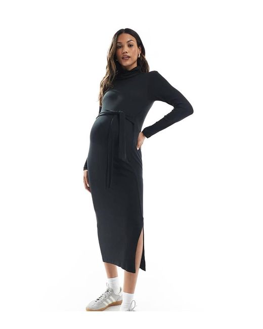 Mama.licious Blue Mamalicious Maternity Jersey Rid Roll Neck Midi Dress