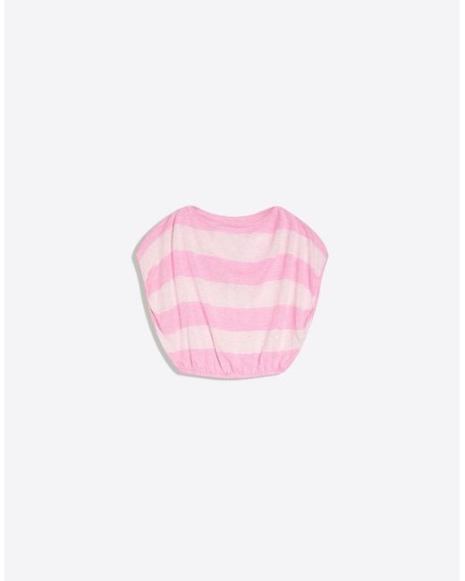Bershka Pink Asymmetric Striped Jumper