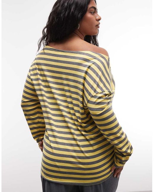 Collusion Yellow Plus Long Sleeve Off The Shoulder Stipe Top