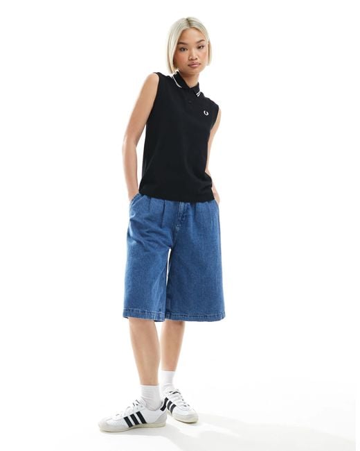 Polo sans manches à liserés doubles - et blanc Fred Perry en coloris Black