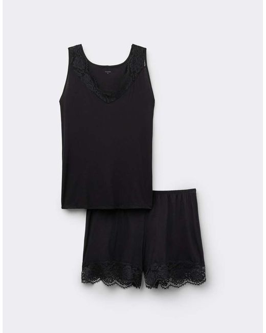 Tezenis Black Short Pyjamas With Wide Shoulder Straps