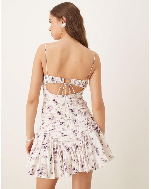 ASOS Natural Cami Ruched Bust Full Skirt Mini Dress