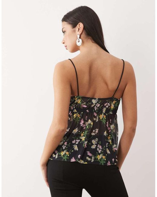 ASOS Brown Mesh Cami With Lace Trim