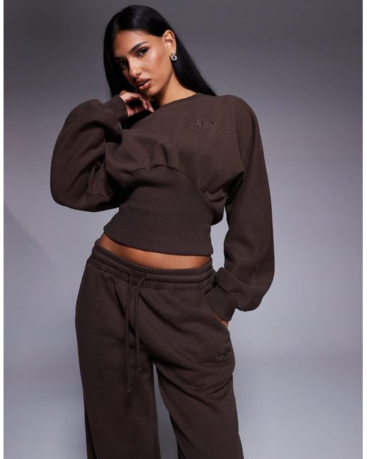 Kaiia Women's Gray Exclusive Cotton Rich Extreme Oversized Sleeve Cinched Waist Sweatshirt Co-Ord