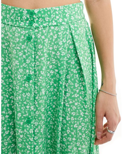 Monki Green Button Through Midi Skirt
