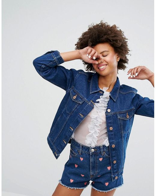 Monki Embroidered Heart Back Denim 