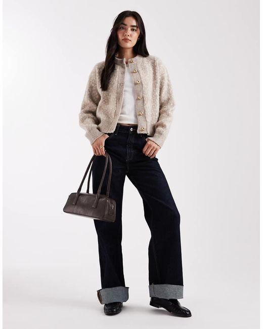 ASOS Natural Knit Cardigan With Gold Buttons