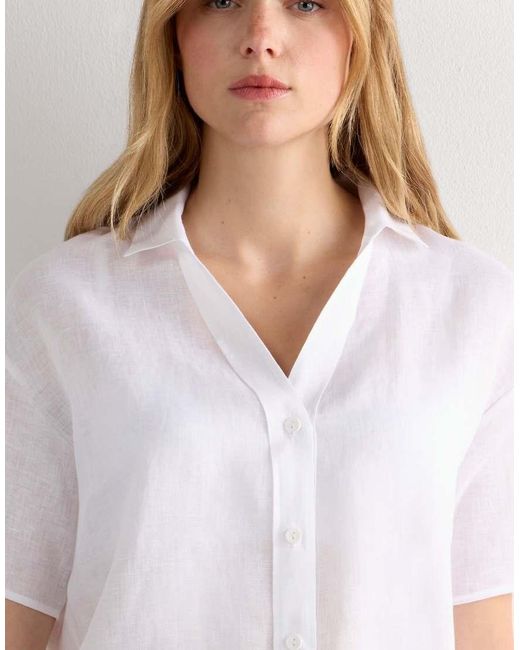 Intimissimi White Plain-Weave Linen Short-Sleeved Shirt