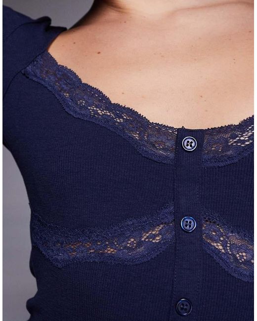 Edikted Blue Kathi Lacey Long Sleeve Top