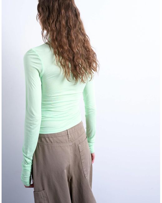 TOPSHOP Green – langärmliges, hochgeschlossenes oberteil aus viskose