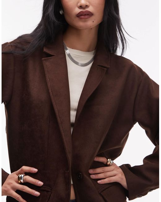 TOPSHOP Black Faux Suede Oversized Blazer