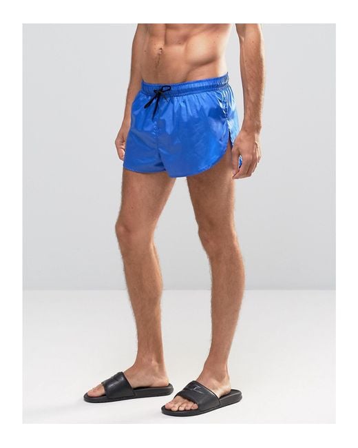 Asos Super Short Length Swim Shorts In Wet Look With Side Split in Blue
