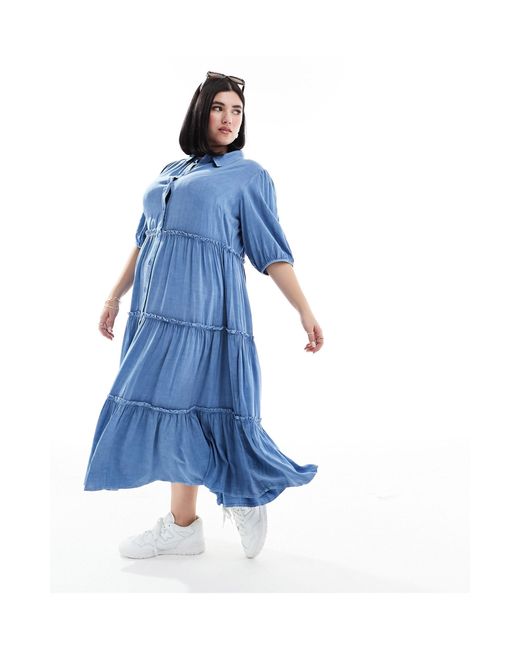Yours Blue Tiered Button Maxi Dress