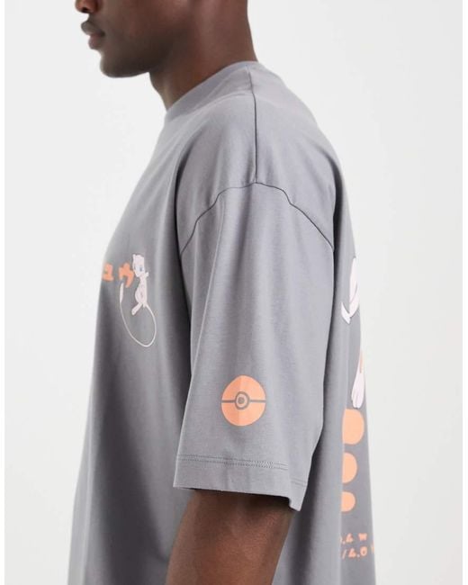 ASOS Gray Oversized T-shirt With Pokemon Mew Poke Print for men