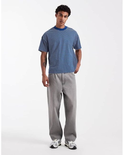 New Look Blue Stripe Boxy T-shirt for men