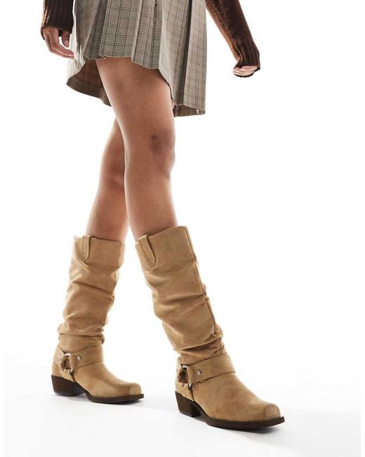Bershka White Faux Suede Calf Length Boots