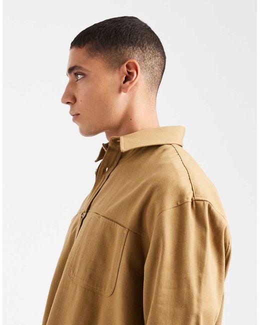 ASOS Natural Oversized Twill Shirt With Pockets for men